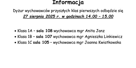 Dyżury wychowawców przyszłych klas pierwszych