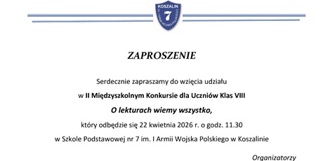  II Międzyszkolny Konkurs dla Uczniów Klas VIII "O lekturach wiemy wszystko"