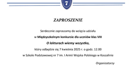 Międzyszkolny konkurs dla uczniów klas VIII "O lekturach wiemy wszystko"
