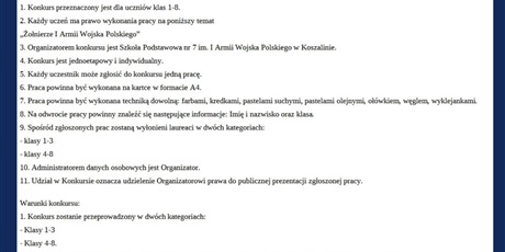 Szkolny Konkurs Plastyczny pt. "Żołnierze I Armii Wojska Polskiego"